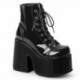 Bottines gothique noir vernis à gros talon chunky avec lacets DemoniaCult