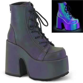 Chaussures Plateforme Gothique Demonia Cult Camel-203 - Bottines Platform 13cm Réfléchissantes Multicolore