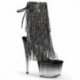 Chaussure pole dance ouverte noire avec franges de strass à talon