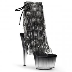 Chaussure pole dance ouverte noire avec franges de strass à talon