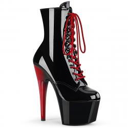 Bottine pole dance "Adore" Pleaser Shoes noire à talon rouge 18 cm