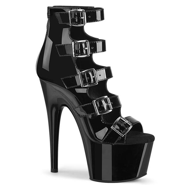 Bottine fetish noire vernie Pleaser à brides et boucles avec talon de 17,8 cm