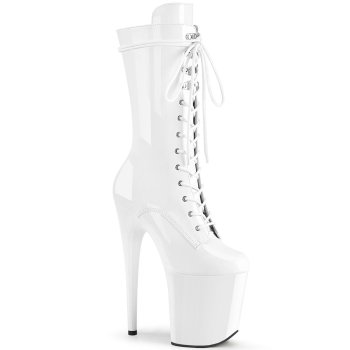 Chaussure pole dance blanche vernie talon 20cm - FLAM1050/W/M Pleaser