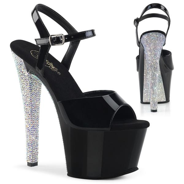 Sandale pole dance noire strass irisés talon D SKY-309 Pleaser
