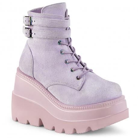 Bottine gothique compensée lavande en nubuck vegan à lacets Demonia femme XXXXXXXX