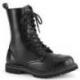 Rangers gothique Demonia en cuir noir à lacets 10 trous, bout coque métal | Unisexe