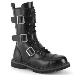 Botte Rangers cuir noir à coque métal et sangles Demonia grande taille du 36 au 46