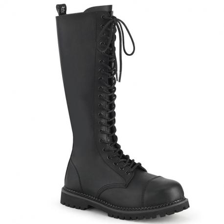 Botte gothique vegan haute à lacet Demonia coque métal - du 36 au 46