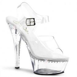 Sandale pole exotic transparente et strass à plateforme plexi et talon 15 cm Pleaser
