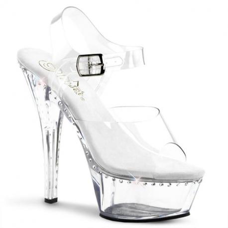 Sandale pole exotic transparente et strass à plateforme plexi et talon 15 cm Pleaser