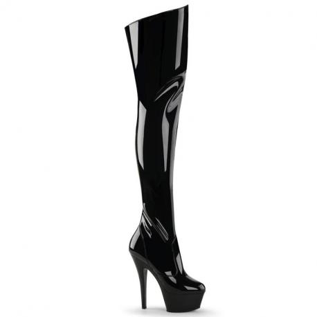 Cuissarde Sexy Vinyle Noir Verni | Talon 15cm | KISS-3010