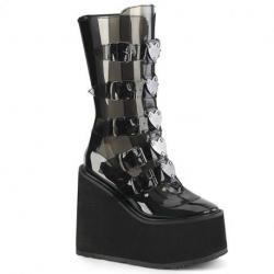Chaussures Gothiques Demonia Cult Swing-230C Femme - Bottes Transparentes Fumées Plateforme