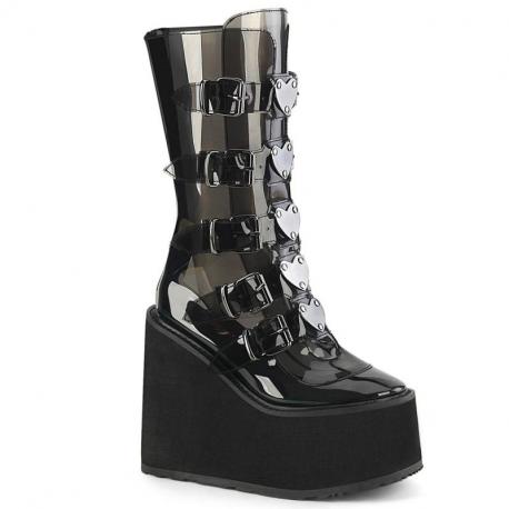 Chaussures Gothiques Demonia Cult Swing-230C Femme - Bottes Transparentes Fumées Plateforme