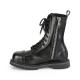 Rangers gothique Demonia en cuir noir à lacets 10 trous, bout coque métal | Unisexe