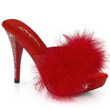 Mule à plumes rouges incrustation strass sur talon aiguille 11 cm