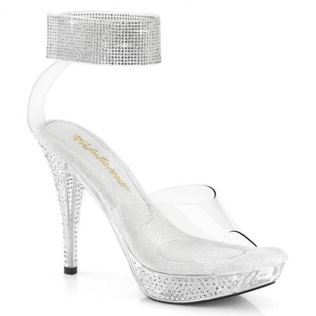 Sandale plateforme de soirée strass à talon aiguille transparent 11 cm Pleaser Shoes