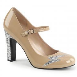 Escarpin babies de soirée nude à glitter argent grande taille