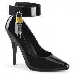 Escarpin Verni Noir avec Cadenas | Bride Cheville Dominatrice et talon 12 cm