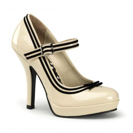 Chaussure pin up rétro crème vernis à talon et plateforme