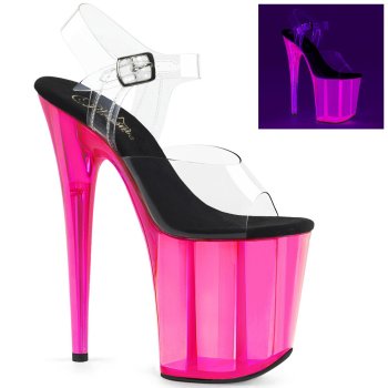 Chaussure pole dance transparente et rose fluo 20cm  FLAM808UVT/C/HP