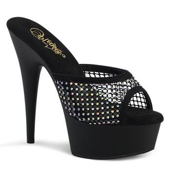 Mule exotic noire résille & strass à plateforme et talon 15 cm Pleaser