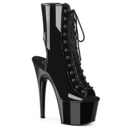 Chaussure pole dance ouverte noire vernie à talon aiguille | Adore