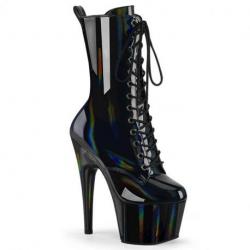Chaussure pole dance noire holographique vernie à talon aiguille | Adore