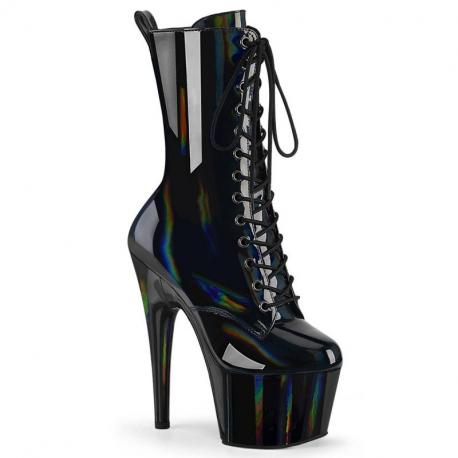 Chaussure pole dance noire holographique vernie avec plateforme noire vernie