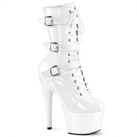 Chaussure pole dance à boucles blanche vernie à talon aiguille | Pleaser exotic
