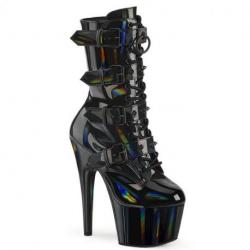Chaussure pole dance à boucles noire vernie à talon aiguille | Adore