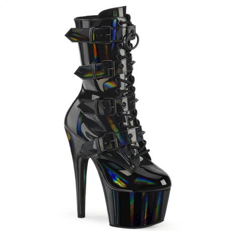 Chaussure pole dance à boucles noire vernie à talon aiguille | Adore