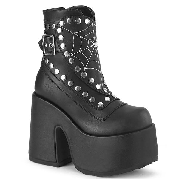 Chaussures Gothiques Femme Demonia Cult Camel-70 - Bottines Plateforme Toile d'Araignée Cloutée