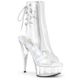 Bottine pole dance ouverte transparente à plateforme plexi et talon 15 cm Pleaser