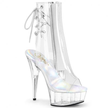 Bottine pole dance ouverte transparente à plateforme plexi et talon 15 cm Pleaser