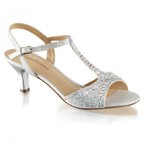 Sandale argentée incrustée de strass à talon moyen 6 cm taille 34 1/2