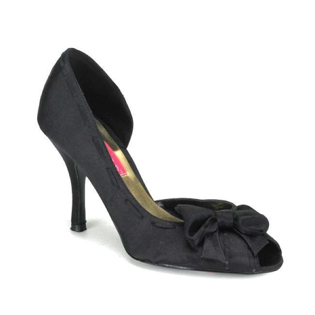 Escarpin d'orsay satin noir à talon haut avec nœud Petite taille