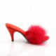 Mule pompon plume rouge à talon de 7 cm petite taille 35 1/2 promo