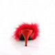 Mule pompon plume rouge à talon de 7 cm petite taille 35 1/2 promo