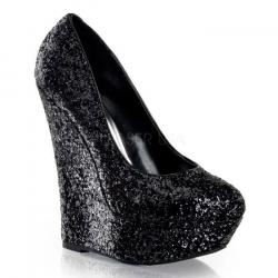 Escarpin compensé noir à paillettes haut talon 14 cm - Promo taille 35 1/2