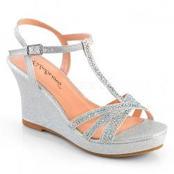 Sandale compensée argentée et strass talon 9 cm - taille 37 - déstockage