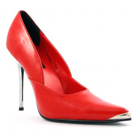 Escarpin rouge à talon aiguille et pointe chromé DISCOUNT petit prix taille 37 1/2