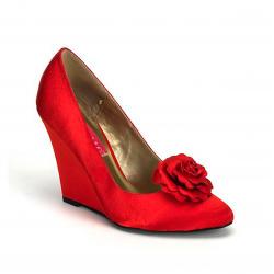 Escarpin talon compensé 10 cm rouge satin taille 38 promo