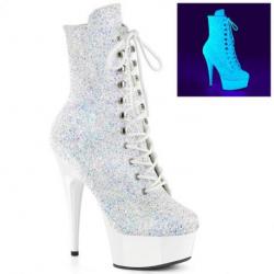 Bottine pole exotic pailletée à plateforme blanche vernis et talon 15 cm Pleaser