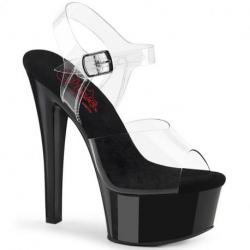 Sandale Pole dance transparente à talon 15 cm et plateforme noire | Pleaser Shoes