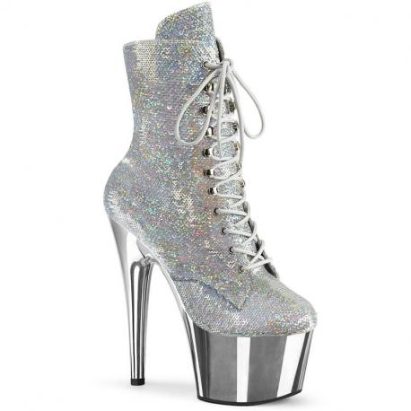 Bottine pole exotic argentée en sequins à talon aiguille | high heels boots
