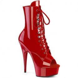 Bottine pole dance peep toe rouge vernis à plateforme assortie et talon 15 cm Pleaser