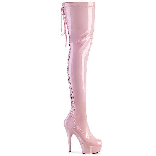 Cuissarde pole dance rose vernis à plateforme et talon 15 cm Pleaser Petite & grande taille