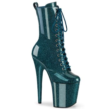 Chaussure pole dance turquoise pailletée vernis  talon 20cm - FLAM1040