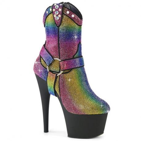 Bottine pole exotic à boucles multicolore irisée (arc-en-ciel) | Adore 1029RS