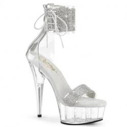 Sandale Plateforme Strass Argent - Talon 15 cm Transparent